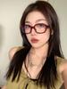 Retro American Red Square Round Face Leopard Print Square Thick Frame Plain Eye Frame Myopia Glasses Women
