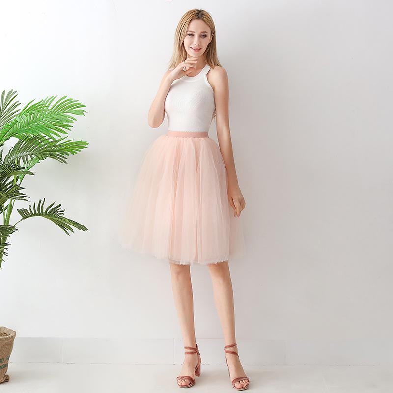 5 Layers 65cm Black Pleated Skirt Sexy Midi Tulle Skirt High Waist Full Lining Adult Tutu Korean Style Women