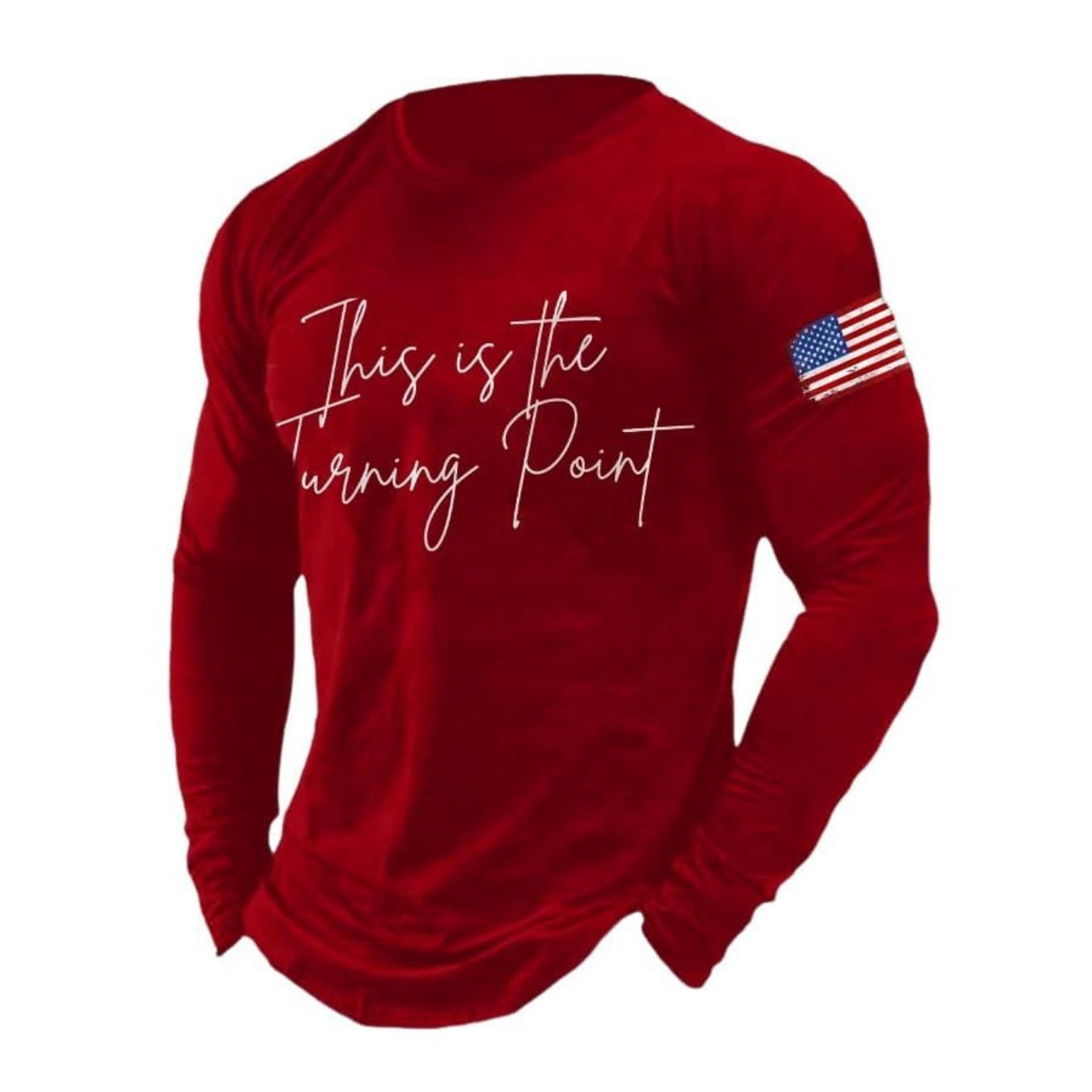 

Весенне-осенние футболки с круглым вырезом и 3D-принтом в виде американского флага, модные, повседневные, минималистичные, с длинным рукавом, мужские 5XL