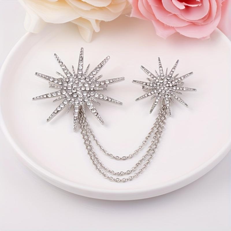 

1pc Elegant Sunburst Rhinestone Brooch with Golden Plated Zinc Alloy Chain - Sparkling Starry Design for Daily Occasions, All Seasons, Everyday Jewelr белый