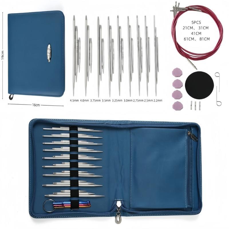 J0MC DIY Sweater Knitting Tool Accessories Kits for Handmade Crafts, Stainless Interchangeable Knitting Needle Set with Bag