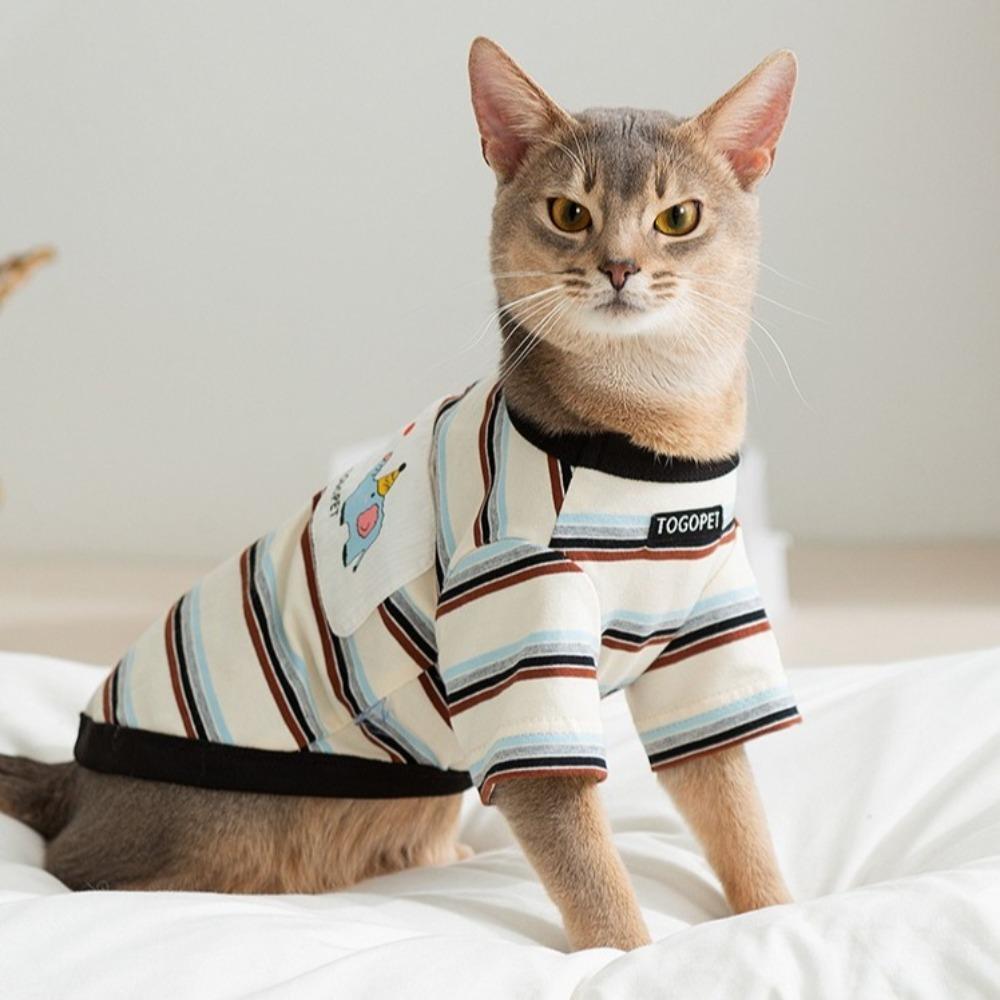 Cartoon Pet Elephant Striped T-shirt Sun Protection Cool Pet Sweatshirt Pet Clothes  Four Seasons