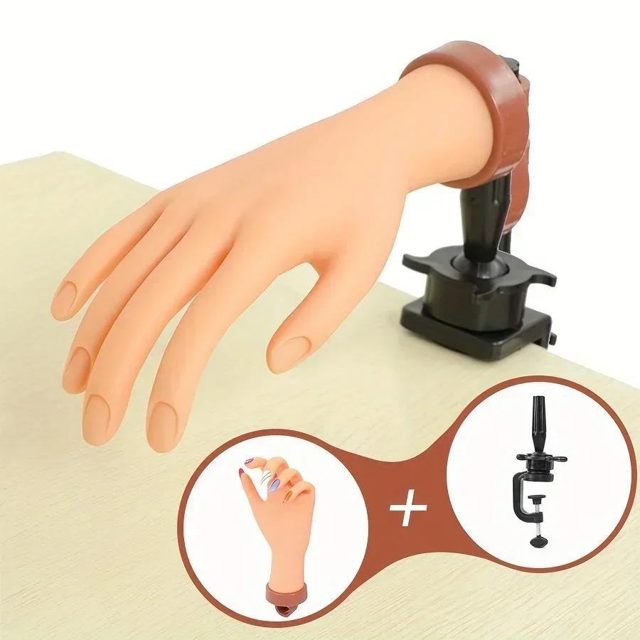 1Set Nail Art Fake Hand Flexible Soft Adjustable Plastic Finger Practice Prosthetic Model Manicure Training Display Tool