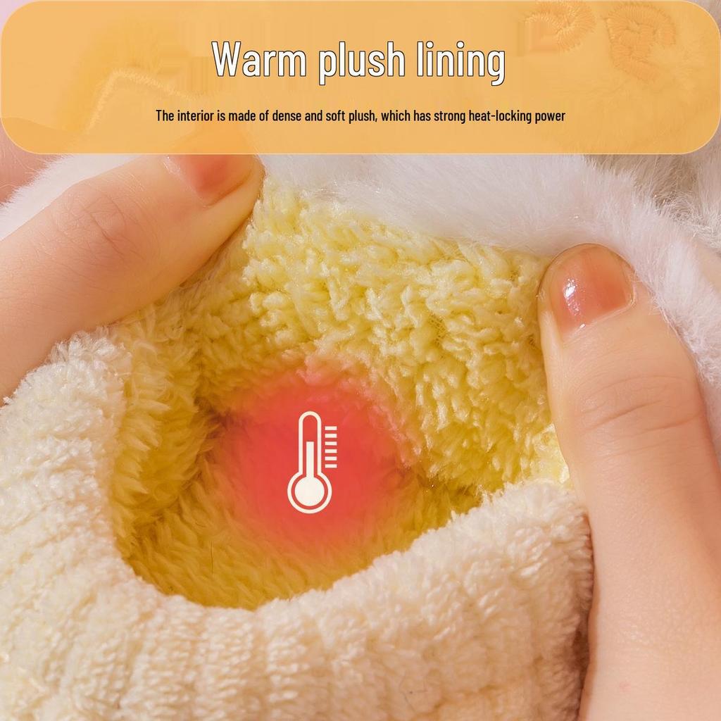 Jieliya Kids' Furry Plush Slippers - Winter Warm, Parent-Child Matching, Indoor/Outdoor Wear for Boys and Girls, Size 25