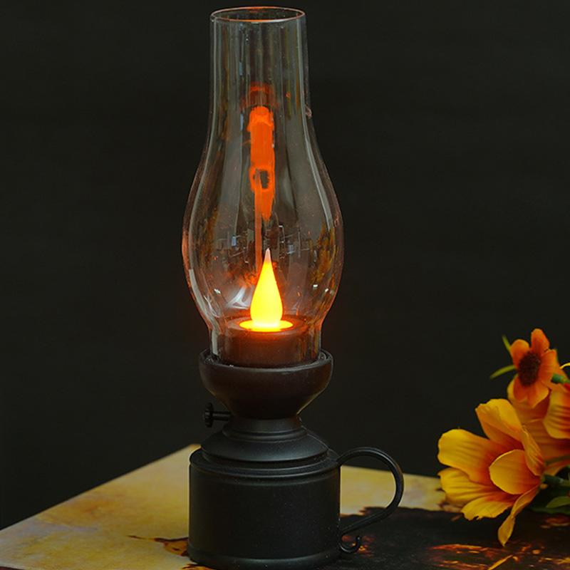 Vintage LED Hurricane Lantern Battery Operated Flickering Flameless Kerosene Lamp Cozy Night Light for Home Decor Christmas Party Outdoor Camping