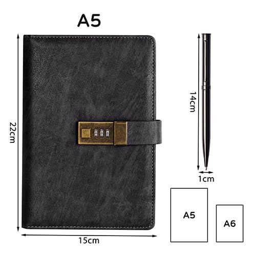 WEMATE A5 Lockable Journal with Pen and Gift Box, PU Leather Diary, 240 Pages, 15cm X 22cm, Black