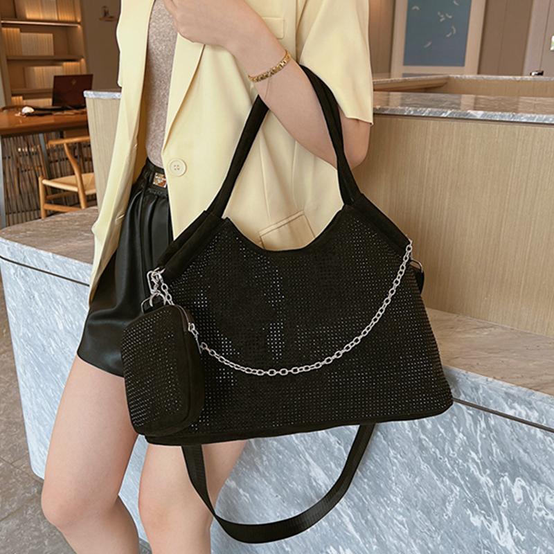 Yogodlns New Shiny Rhinestone Women's Large Capacity Shopping Totes Fashion Dinner Underarm Shoulder Bag Commuter Handbag