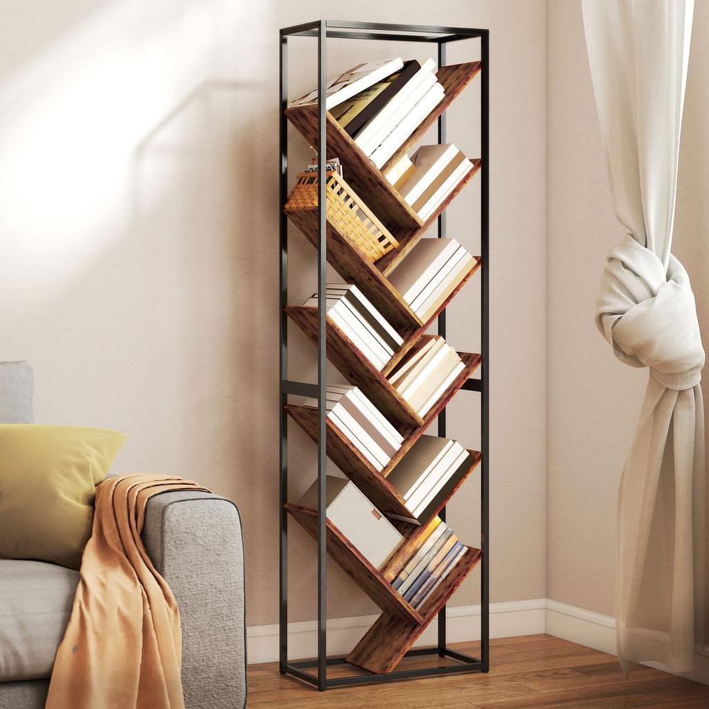 10 Shelf Industrial-Style Bookshelf - Black/Brown