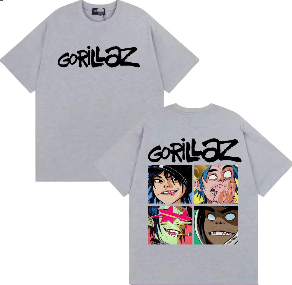 Rock Band Gorillaz Vintage Cartoon Grafik T-Shirts Herren Damen Mode Gothic Übergroßes T-Shirt Lässiges Baumwoll Kurzarm T-Shirt
