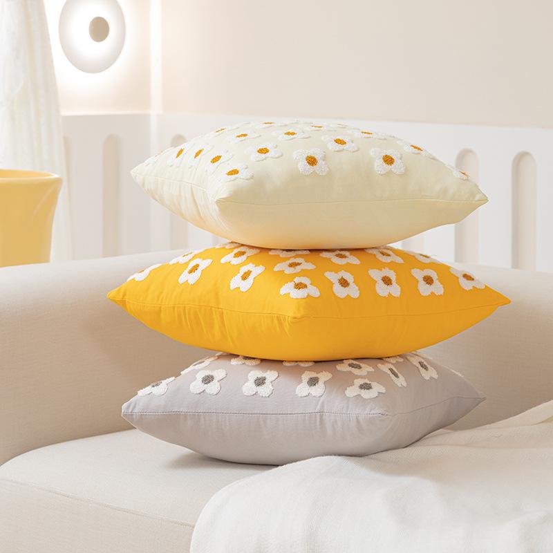 Daisy Towel Embroidered Pillow Modern Simple Home Decoration Pillow Case Living Room Solid Color Sofa Cushion Pillow