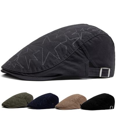Dámské Pánské Módní Ploché Čepice Vintage Oentagram Výšivka Baret Bavlna Newsboy Čepice Jednovrstvé Retro Ležérní Kšiltovky Unisex