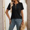 Women's Fashionable Casual Button-Up V-Neck Short-Sleeve T-Shirt