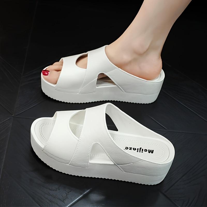 Order A Size Up Women's Slip-On Wedge Sandals Open-Toe Non-Slip Rubber Slippers