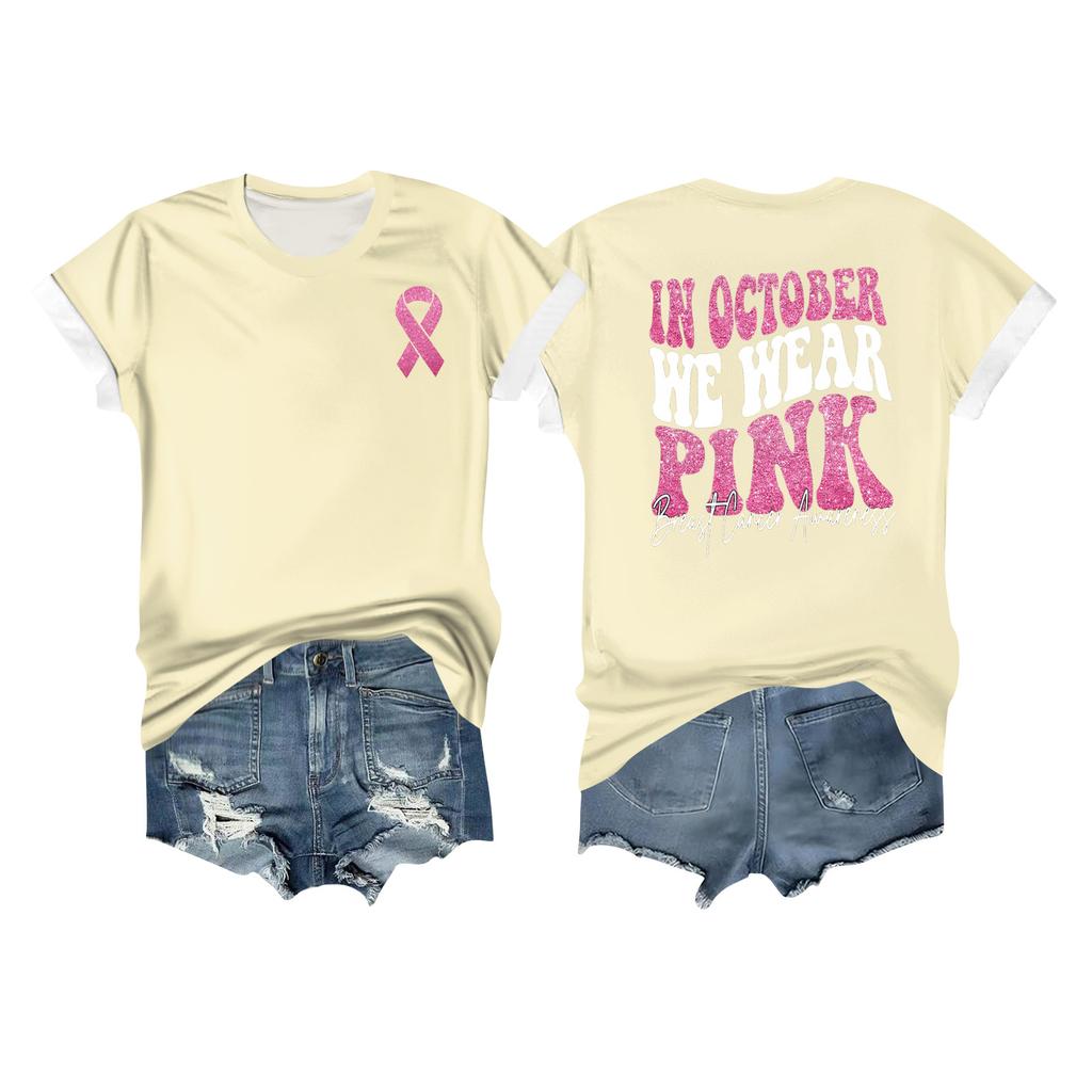 Women's Breast Ribbon Printed Casual Short Sleeve