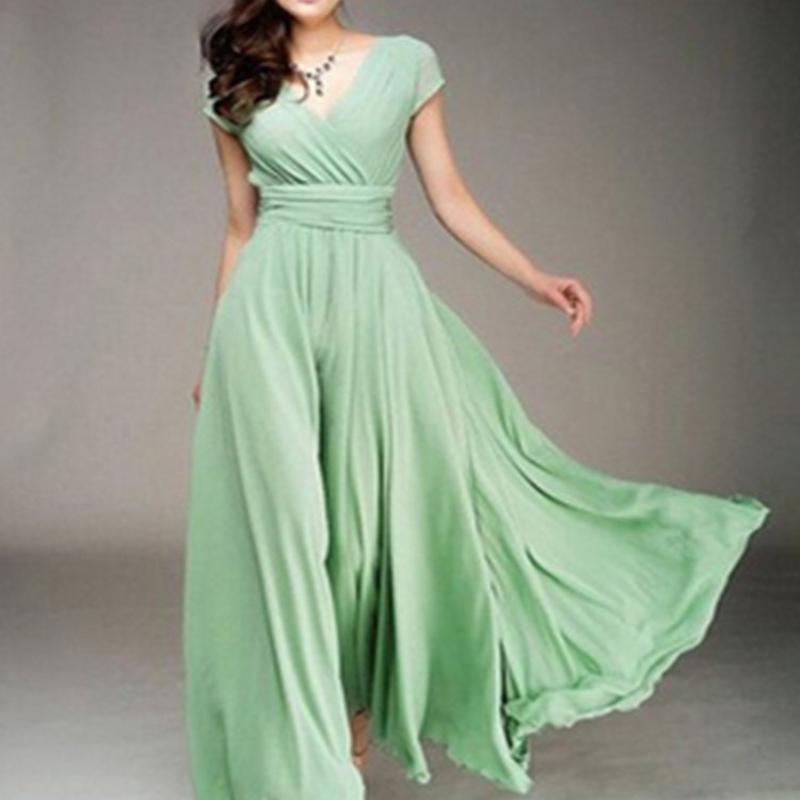 Women's Fashion V Neck Short Sleeve Evening Party Dress Solid Long Cocktail High Waist Summer Dresses