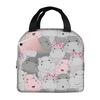 Cute Cartoon Hippopotamus Pattern Print Lunch Tote Bag Insulated Leakproof Lunch Box Container with Front Pocket for Girls Boys