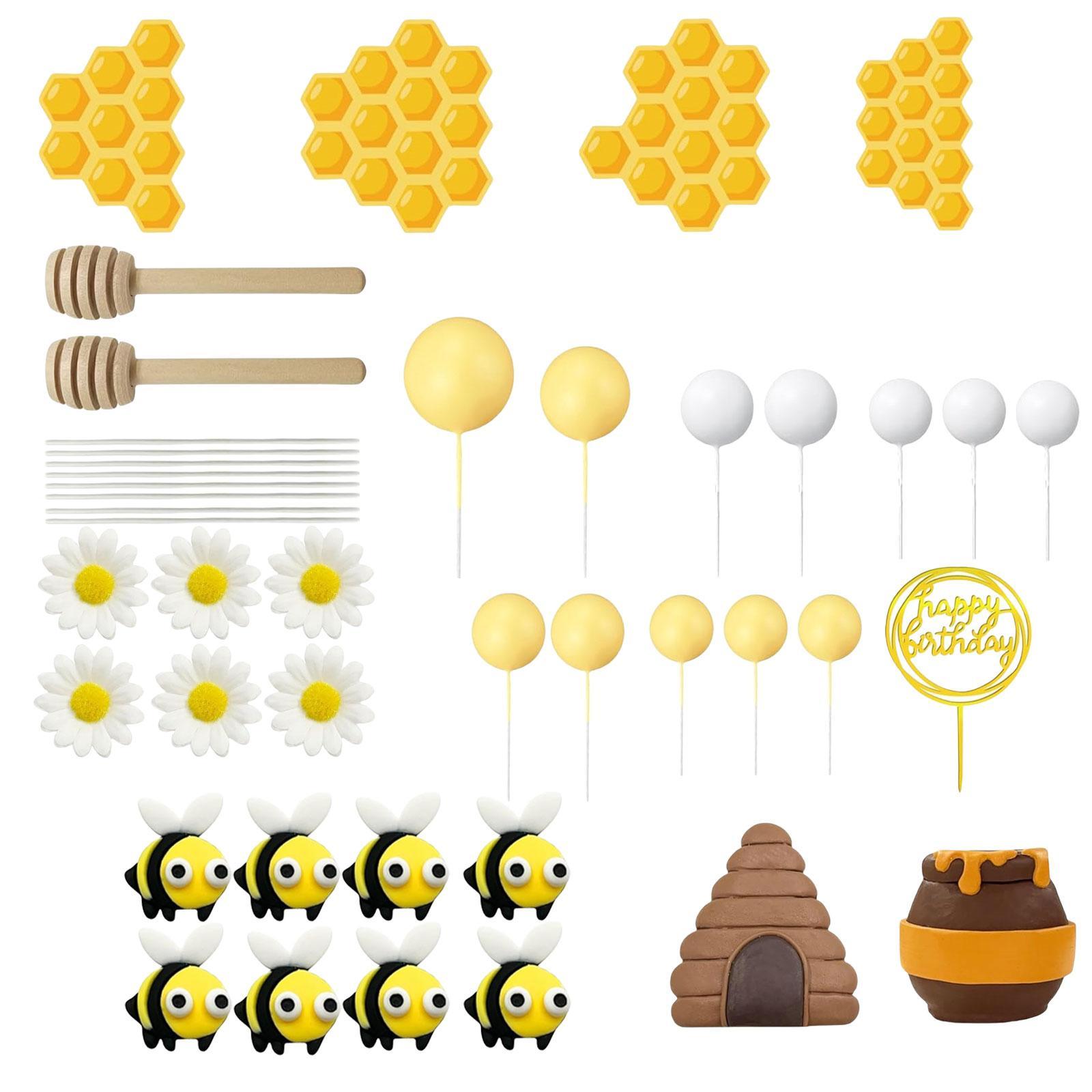 

Топпер для торта на День народження Бджілка Багатоколірна Глина Стільники Маргаритка Кулька Вставки Декорації для Дитячої Вечірки