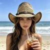 Curved Edge Jazz Retro Hat Hand-woven European and American Western Denim Straw Hat Outdoor Casual Sunshade Straw Hat