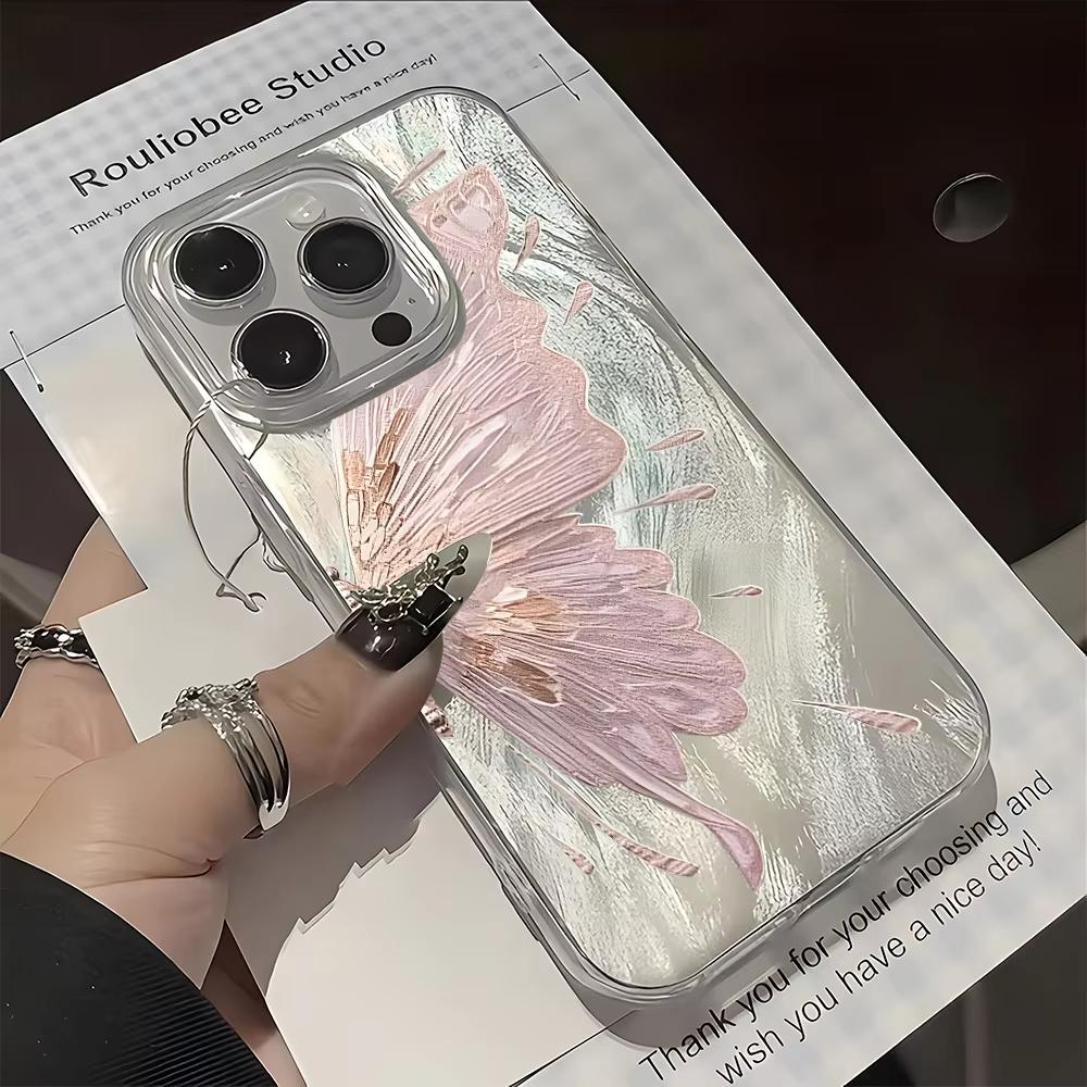 Pink Butterfly Wing Pattern Silicone Phone Case For iPhone 11 12 13 14 15 16 17 Pro Max 17 Air X XR XS Shockproof Bumper Cover