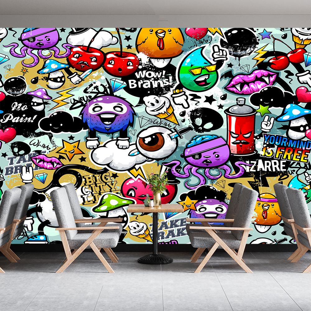 3d Graffiti Wall Mural Large Cartoon 3d Graffiti Wallpaper Suitable For Bedroom Living Room Cafe Bar Wall Mural