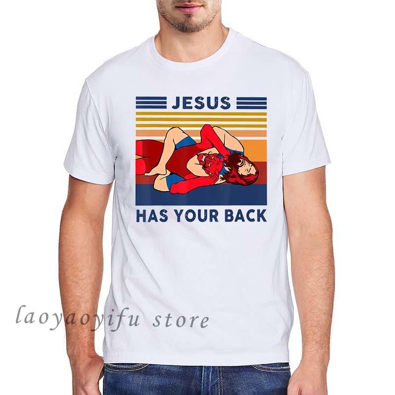 Men Clothing Jesus Has Your Back Jiu Jitsu Vintage Christian Short-sleev Tops Male Kawaii Clothing Oversized T Shirt Ropa Hombre