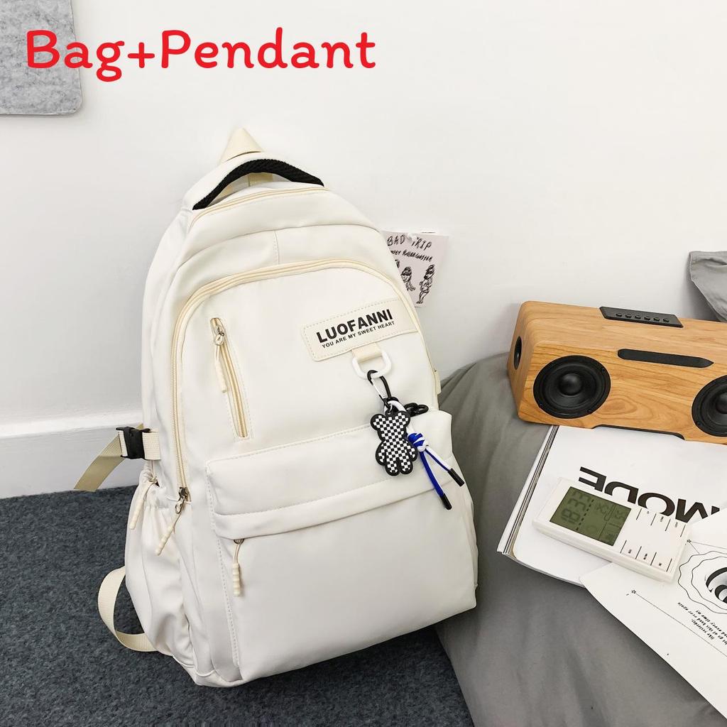 

College Style Men Women Nylon Backpack With Durable Large Capacity For Daily Use білий