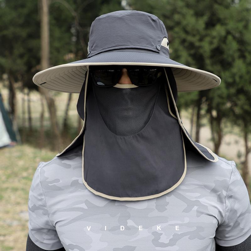 

Men s Quick-Dry Fishing Trips Bucket Hat with Detachable Neck Flap and Face Shield Large Brim Summer Sun Cap Removable Hat Practical Use 56-60CM