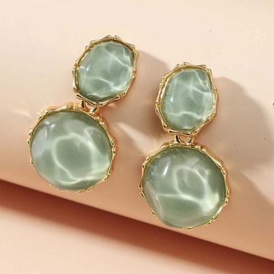 Fashion Green Crystal Oval Dangle Earrings for Women Girls Elegant Resin Acrylic Round Geometric Earrings Zircon Accessories
