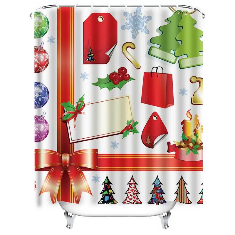 TU Festive Holiday Shower Curtain Christmas Trees Reindeer Snowflakes Winter Pattern Waterproof Fabric Decor Bathroom Set