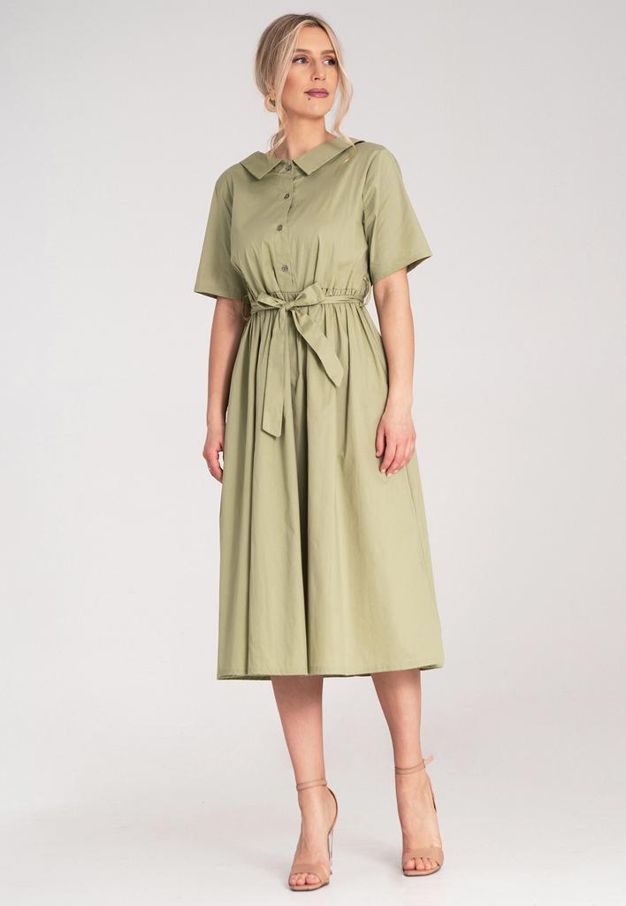 Szmizjerka Damska Midi - Sukienka Koszulowa Midi - Zielona Sukienka M1178 R. S/M