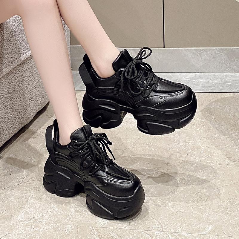 Fashion 8CM Heels Autumn Chunky Sneakers for Women New Spring Breathable Mesh Platform Sports Shoes Woman Thick Bottom Dad Shoes Ladies