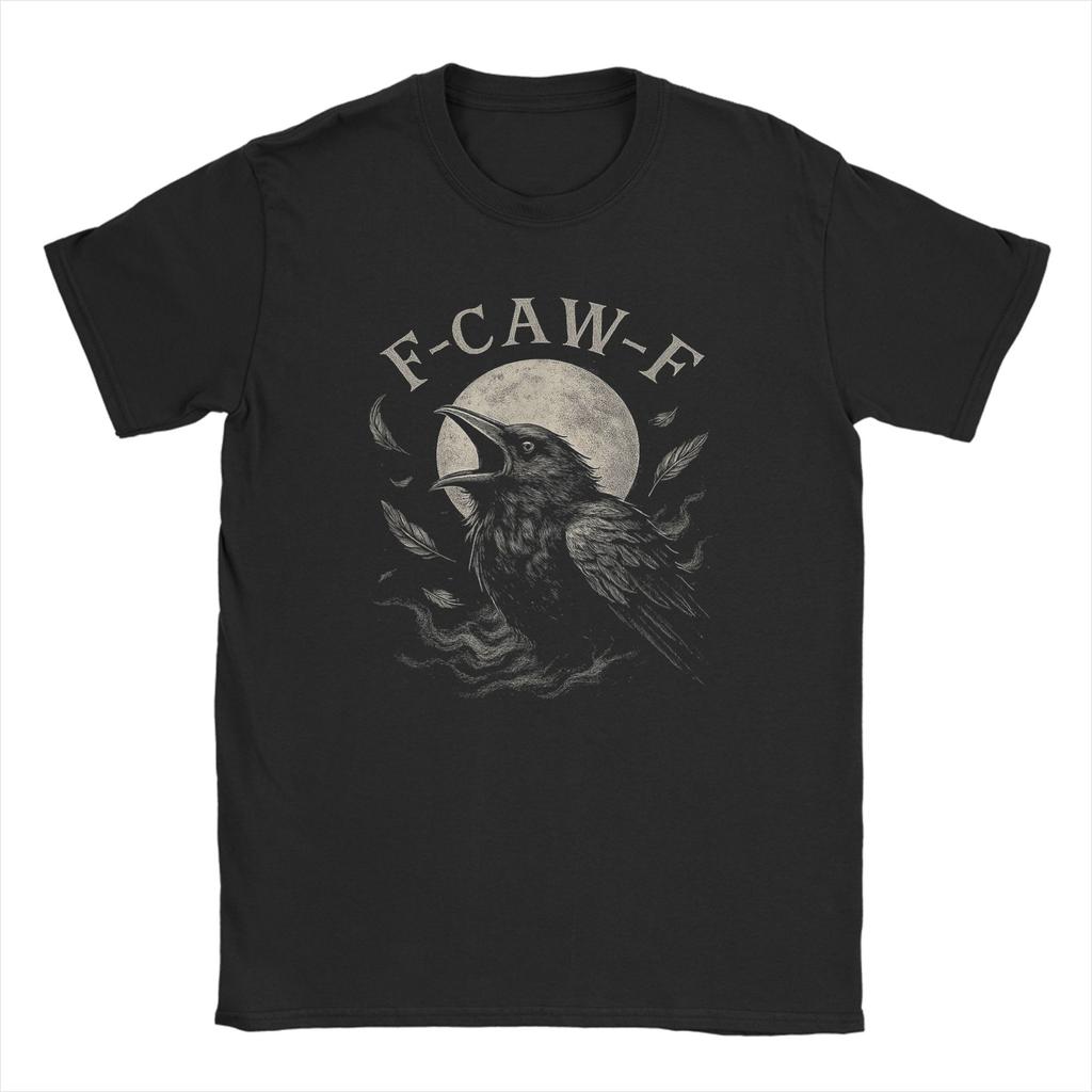 Crow F-Caw-F Funny Black Bird Moon Christmas Santa Hat T-Shirt for Men Crew Neck T Shirts Short Sleeve Tee Shirt Clothing