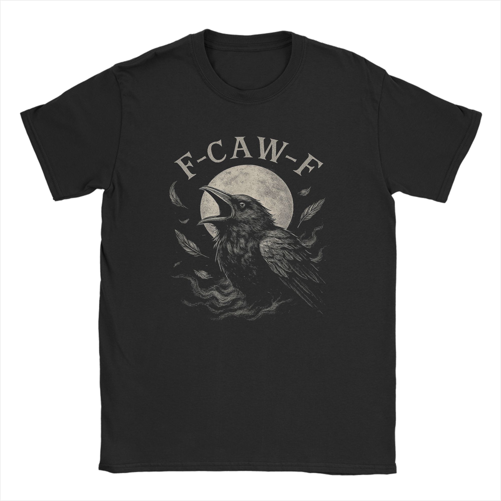 

Black Crow F-Caw-F Funny Black Bird Moon Gothic Humor T-Shirts for Men Funny Tee Shirt Round Collar Short Sleeve Clothes 4XL