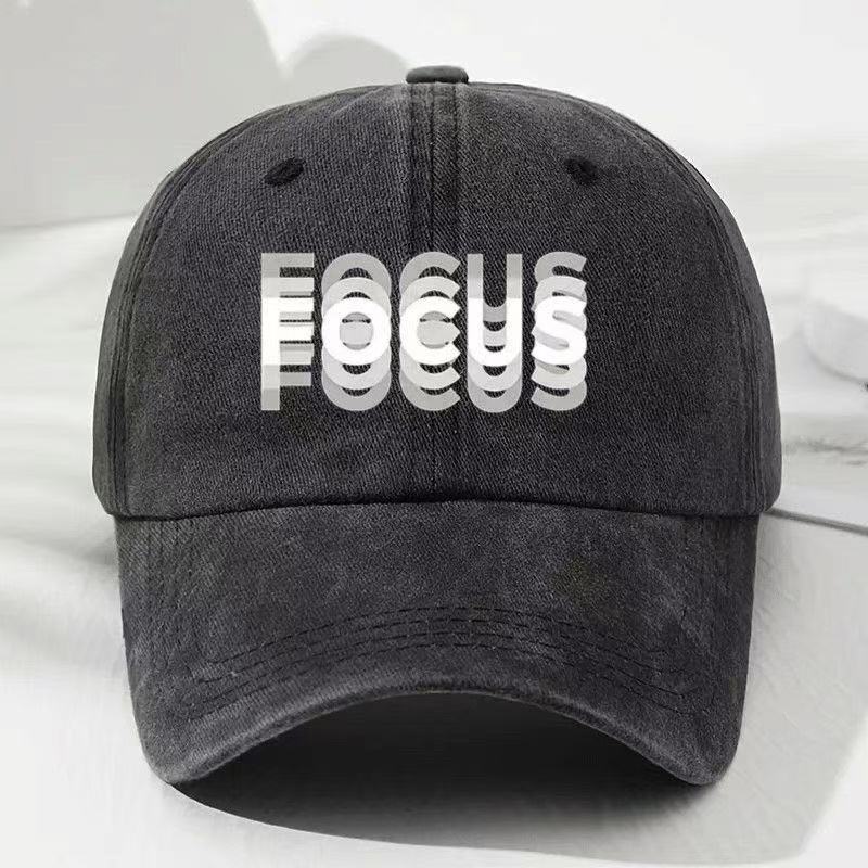 Focus Print Cap Washed Cotton Adjustable Classic Style Baseball Cap, Sports Duckbill Hat For Men And Women
