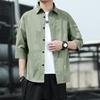 Men's Summer Lightweight 3/4 Sleeve Shirt Loose-Fit Casual Japanese-Style Workwear Shirt