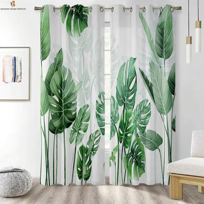 Tropische Vegetatie Bladeren 3D Geprinte Gordijnen Pastorale Kleine Frisse Stijl Slaapkamer Woonkamer Studiekamer Decoratieve Gordijnen 2 Stuks