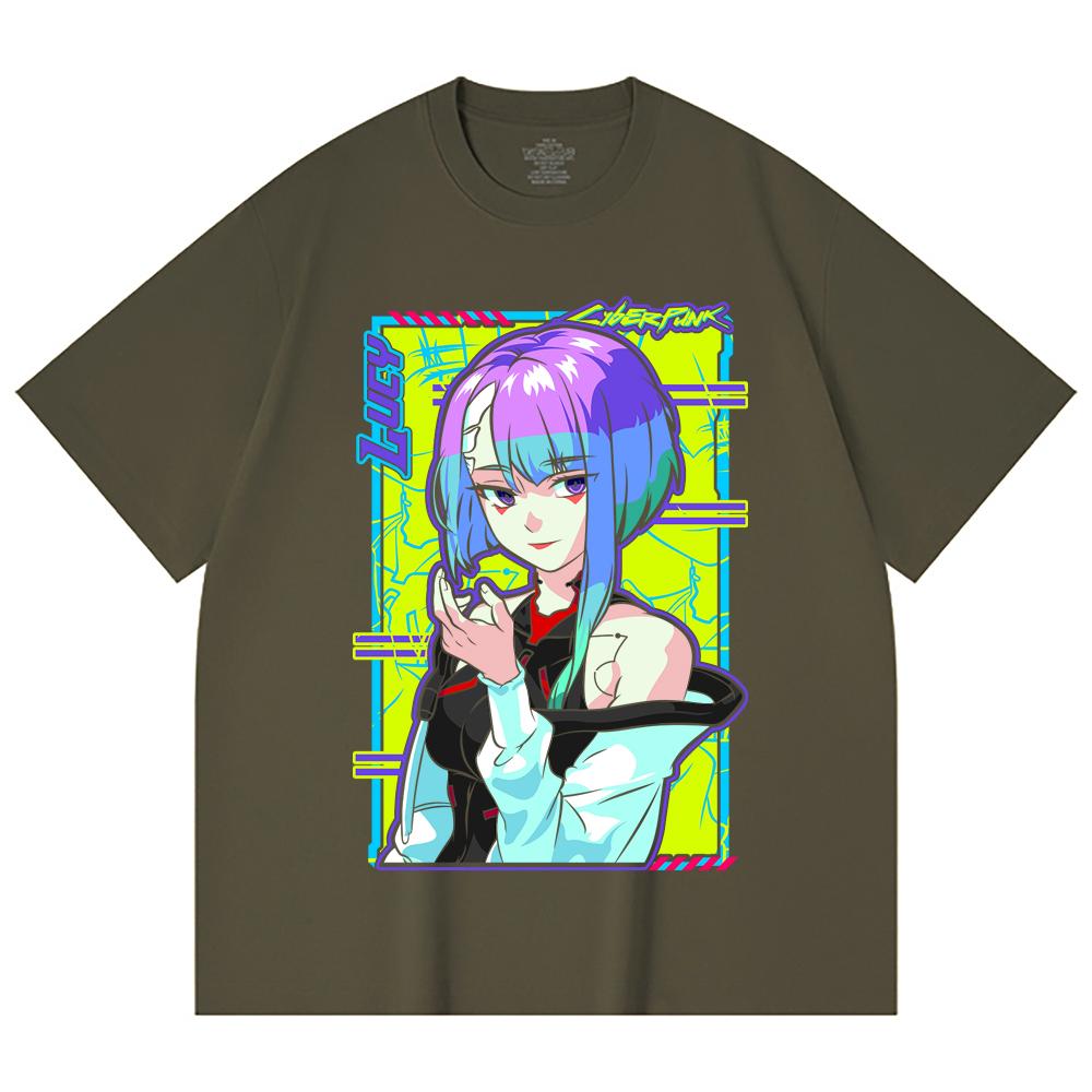 230 g/m² 100% Baumwolle Cyberpunk Edgerunners V8 Lucy Druck Unisex Schweres Baumwoll-T-Shirt