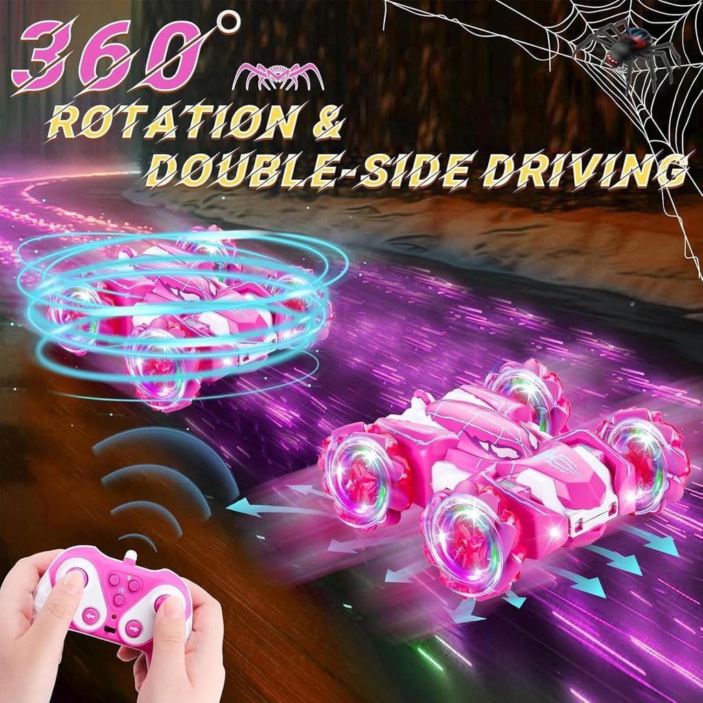 Spider Remote Control Car, Double Sided 360°Rotating USB Direct Charging RC Cars with Cool Lights, 2.4Ghz Drift RC Stunt Car, 360°Rotating 4WD