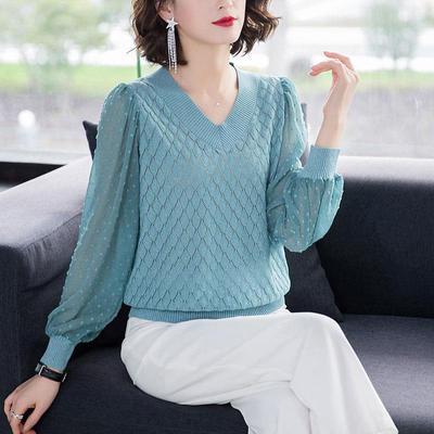 Prendas de punto con cuello en V para mujer otoño 2023 nuevo suéter suelto camisa de fondo para mujer