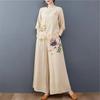 Fashionable Embroidered Cotton Linen Two-Piece Set with Wide Leg Pants for Middle-Aged And Elderly Women Summer Clothing