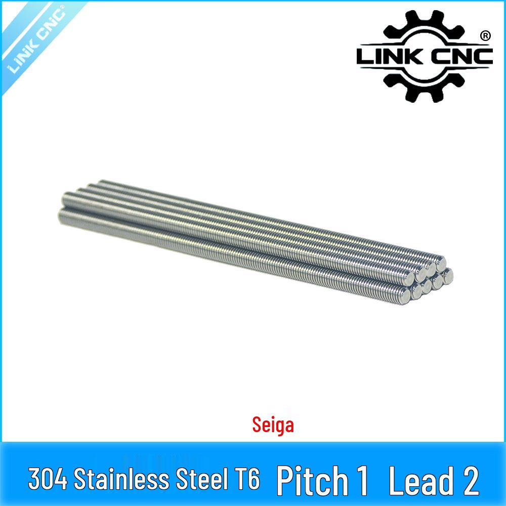 CNC 304 Stainless Steel T6 Trapezoidal Lead Screw, 1mm Pitch, 2mm Lead, High Strength