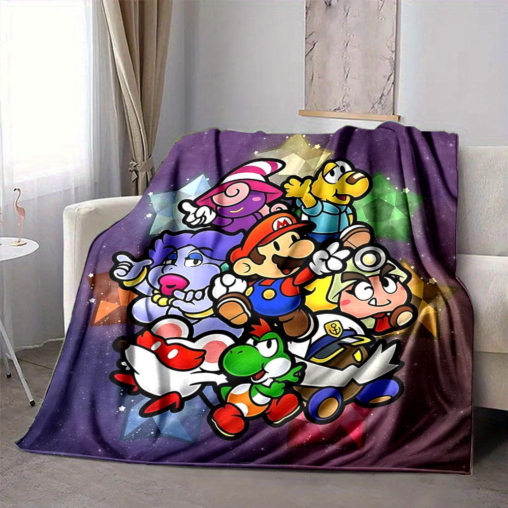1pc Mario Party Flannel Blanket, Soft Skin Friendly with Digital Printing, Various Sizes Available for Family, Friends, Birthday