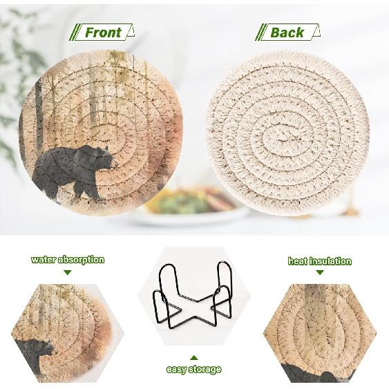 

Подставки с держателем - Подставки для напитков - Коврики для чашек для защиты столешницы, журнального столика или от холодных напитков, утолщенные, нескользящие, не липкие(6шт),Черный медведь