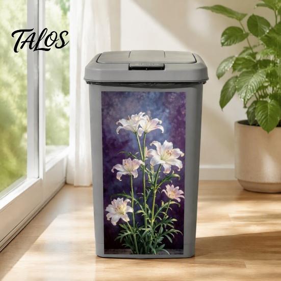 Realistic Flower Print Bin Art Floral Trash Can Stickers, Waterproof Self‑Adhesive Decals, Vintage Pattern Decor Weather Resistant Mailbox Adhesive