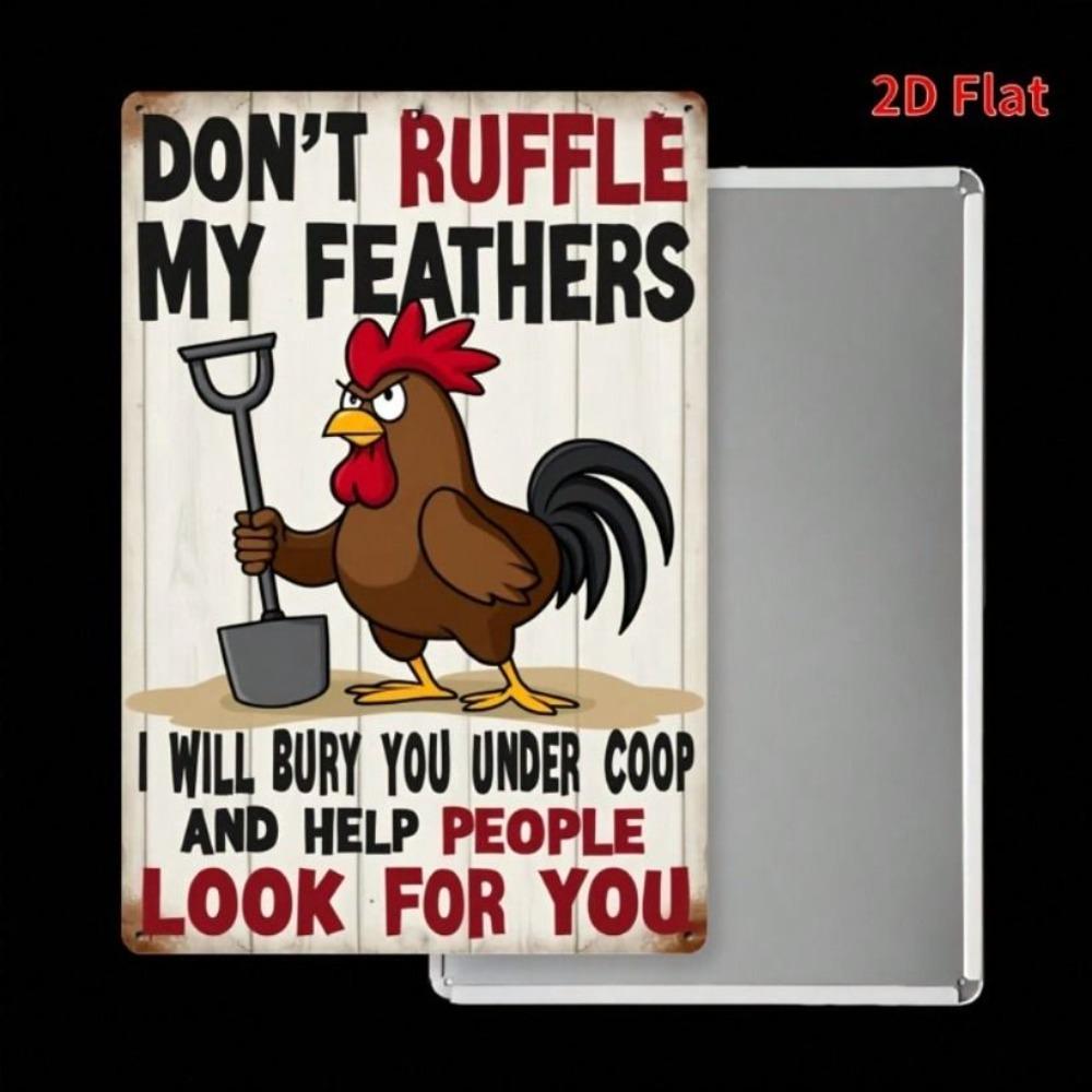 Vintage Metal Rooster Wall Decor, Heavy Iron Sign for Garden, Don't Ruffle My Feathers Poster