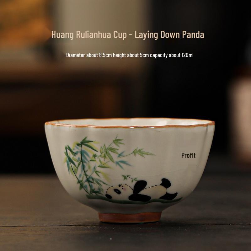 Beige Ru Ware Panda Teacup - Kung Fu Style Ceramic Tasting Cup