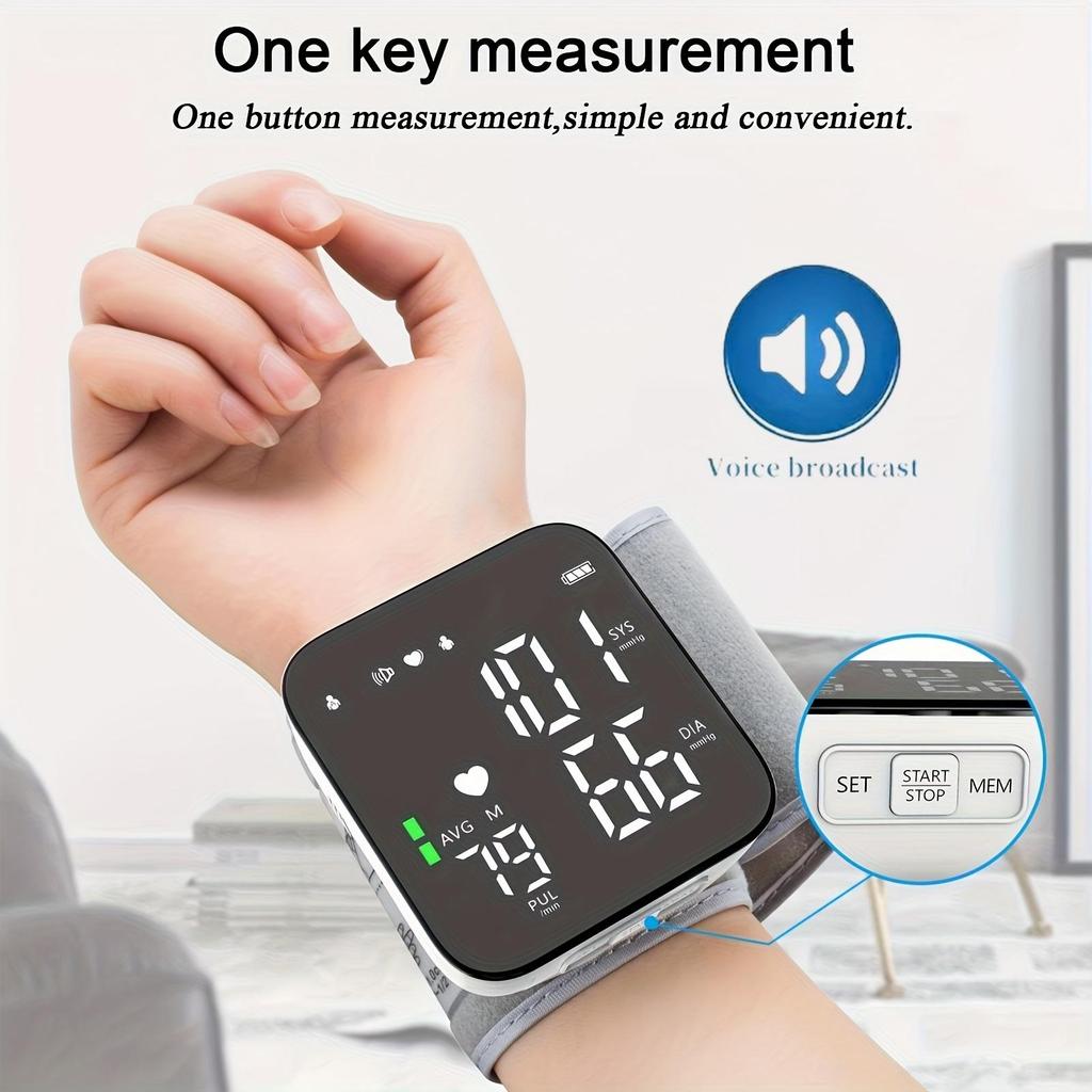 Monitor de Presión Arterial de Muñeca Automático con Pantalla LCD Grande - Brazalete Ajustable, Detección de Frecuencia de Pulso, Alerta de Latido Irregular