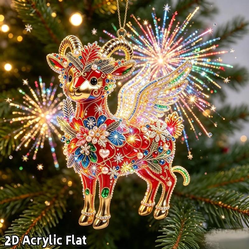 Ornament Agățat Capră Strălucitoare Model Plat Acrilic 2D Pandantiv Animal Farmec Oglindă Retrovizoare Mașină Ornament Brad de Crăciun