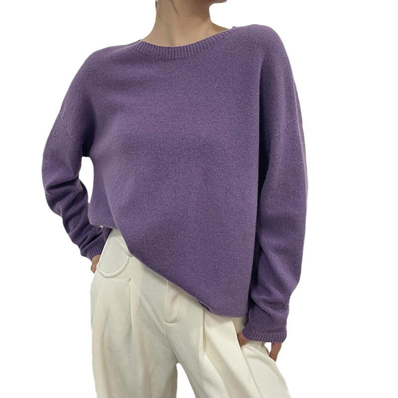 Women's 100% Pure Wool Seamless Sweater - Loose & Slim Fit, Round Neck, Perfect for Autumn & Winter