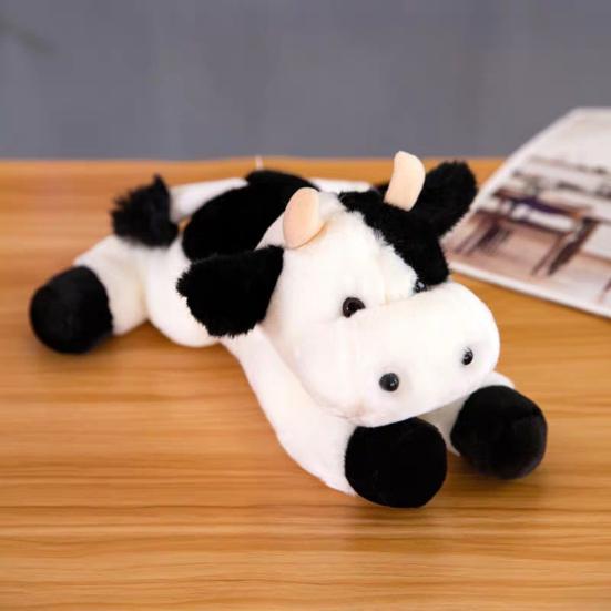 Realistic Plush Cow Toy Soft Stuffed Animal with Black & White Spots Cuddly Companion Birthday Gift for Boys Girls